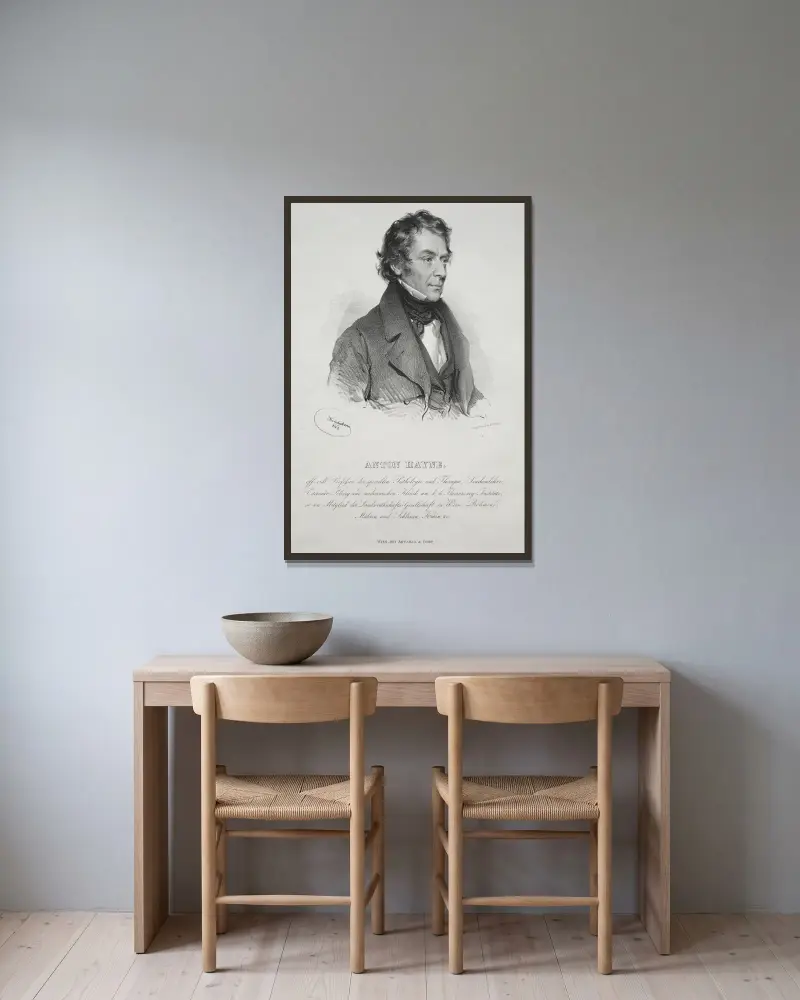Porträt von Dr. Anton Hayne von Josef Kriehuber gerahmt an einer Wand