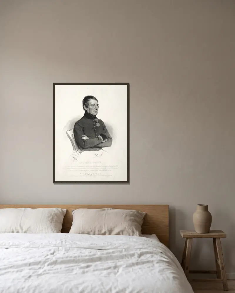 Portrait of Dr. Jospeh Hauer av Josef Kriehuber inramad på en vägg