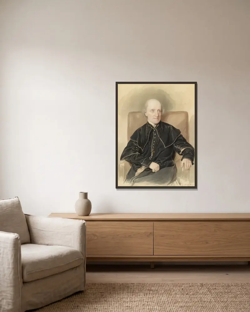 Portrait Vinzenz Eduard Milde av Josef Kriehuber inramad på en vägg