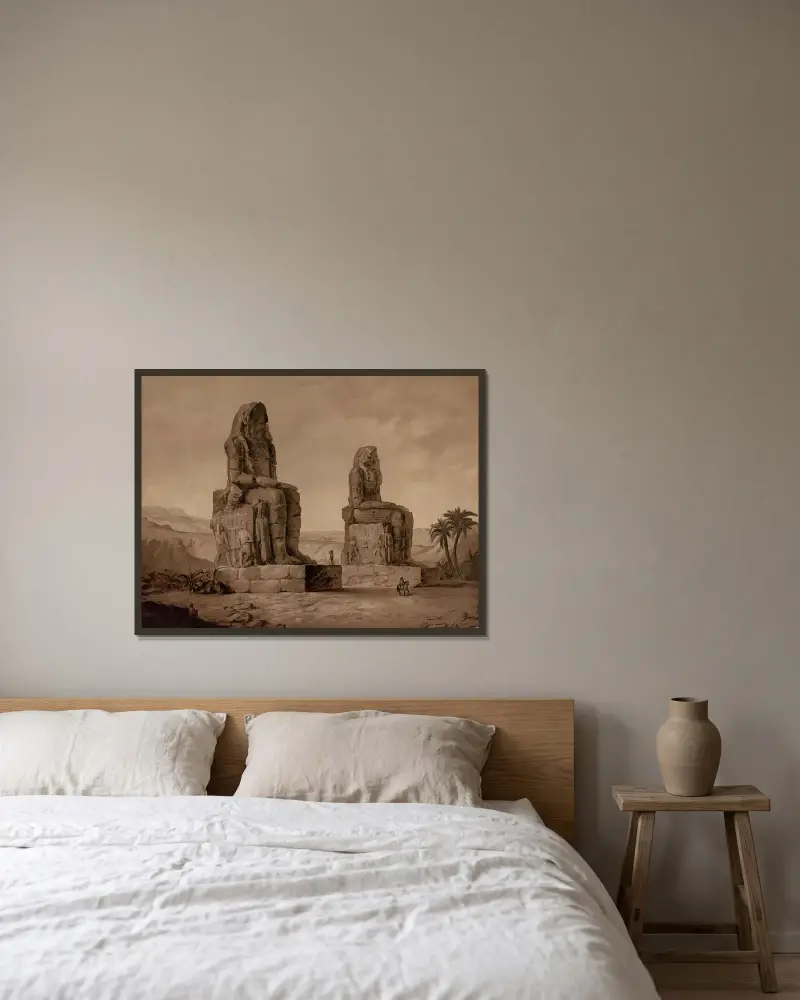 Colossi of Memnon av Josef Langl inramad på en vägg