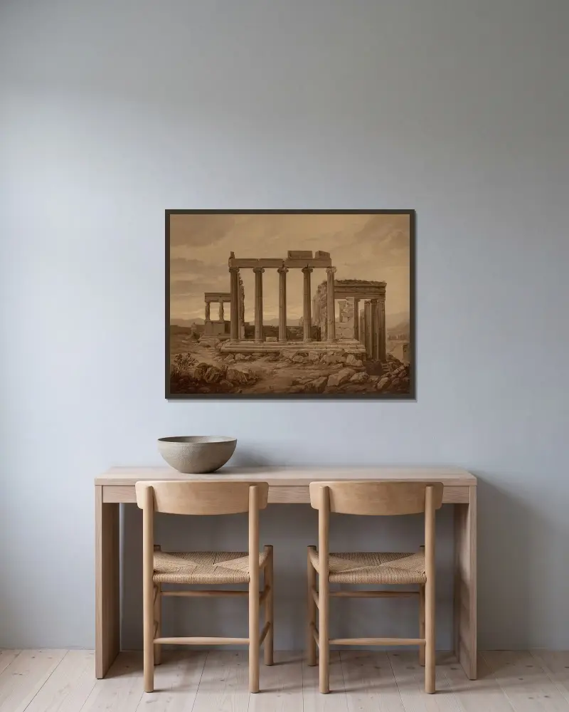 Erechtheion (Athena Polias tempel) av Josef Langl inramad på en vägg