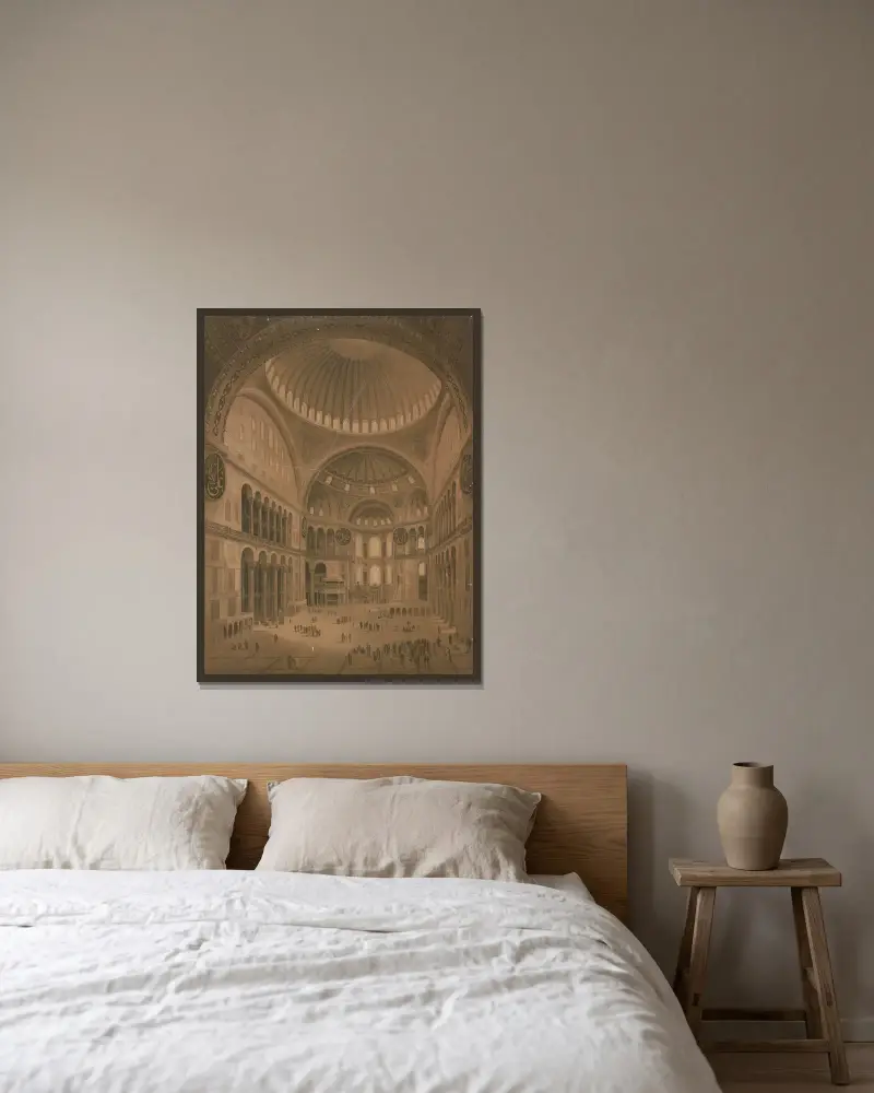 Hagia Sophia in Constantinople av Josef Langl inramad på en vägg