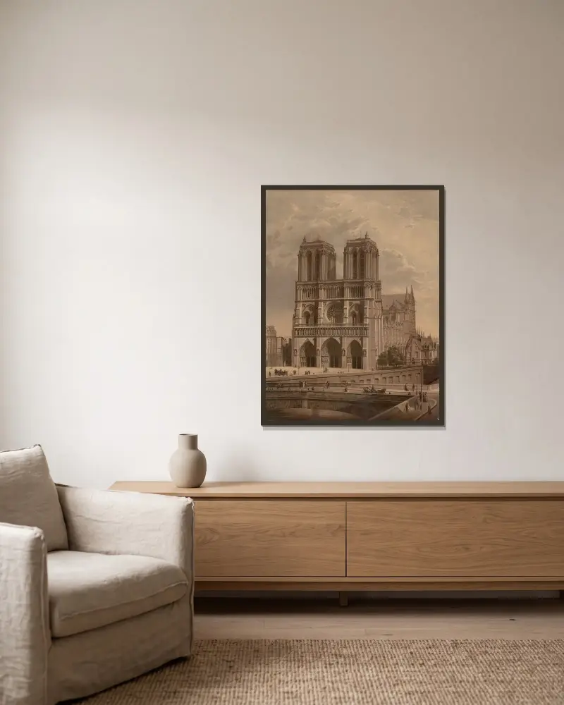 Notre-Dame de Paris av Josef Langl inramad på en vägg