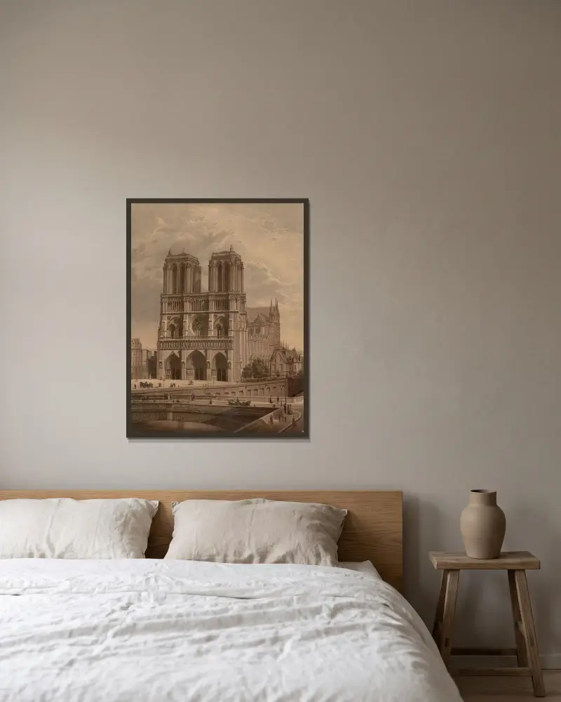 Notre-Dame de Paris av Josef Langl inramad på en vägg