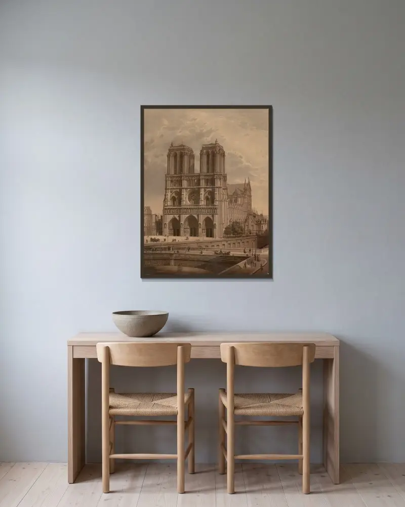Notre-Dame de Paris av Josef Langl inramad på en vägg