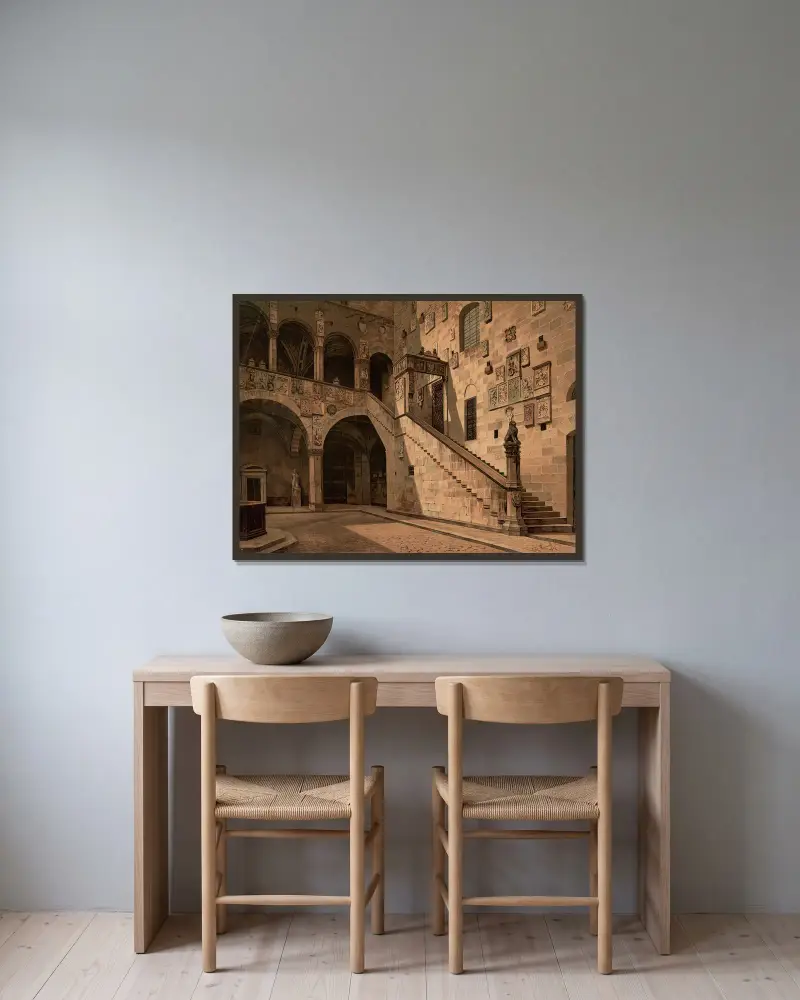 Palazzo del Bargello, Florence av Josef Langl inramad på en vägg