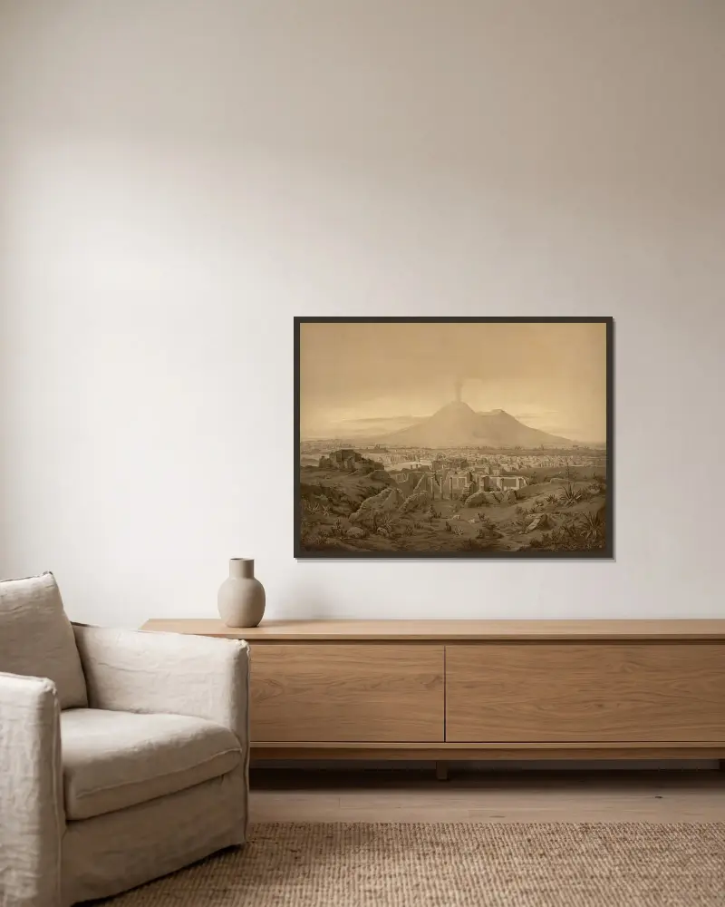 Pompeii av Josef Langl inramad på en vägg