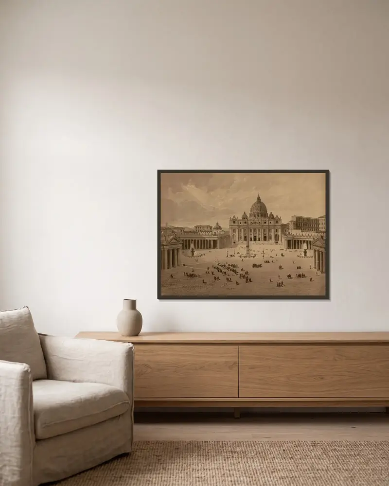 Saint Peter’s Basilica, Rome av Josef Langl inramad på en vägg