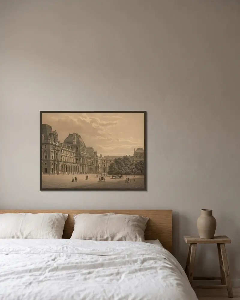 Louvren i Paris av Josef Langl inramad på en vägg