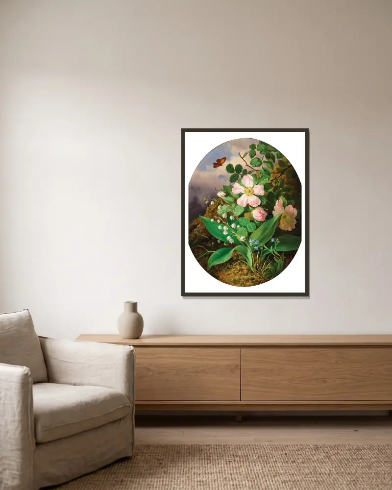 Still Life with Lily of the Valley, Pansies and Wildroses av Josef Lauer inramad på en vägg
