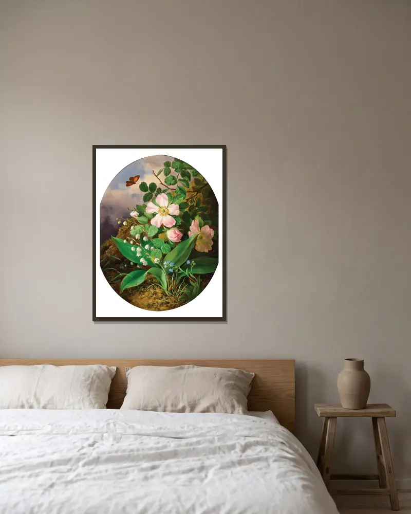 Still Life with Lily of the Valley, Pansies and Wildroses av Josef Lauer inramad på en vägg