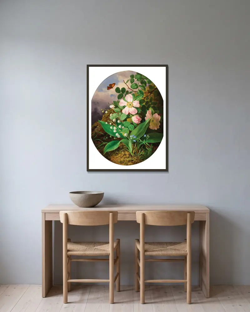 Still Life with Lily of the Valley, Pansies and Wildroses av Josef Lauer inramad på en vägg