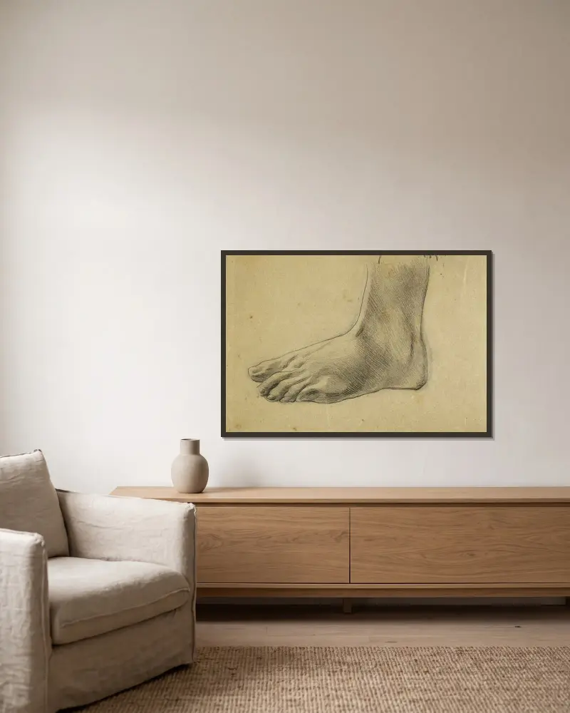 Anatomisk studie. Vänster fot, plant av Arthur-Joseph Gueniot inramad på en vägg