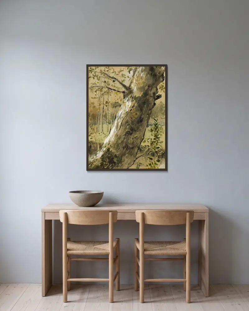 Etude de paysage en Vendée. La Roche-sur-Yon. Tronc d’arbre av Arthur-Joseph Gueniot inramad på en vägg