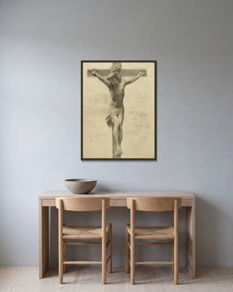 Etude pour un crucifix de bois sculpté Christ en croix av Arthur-Joseph Gueniot inramad på en vägg