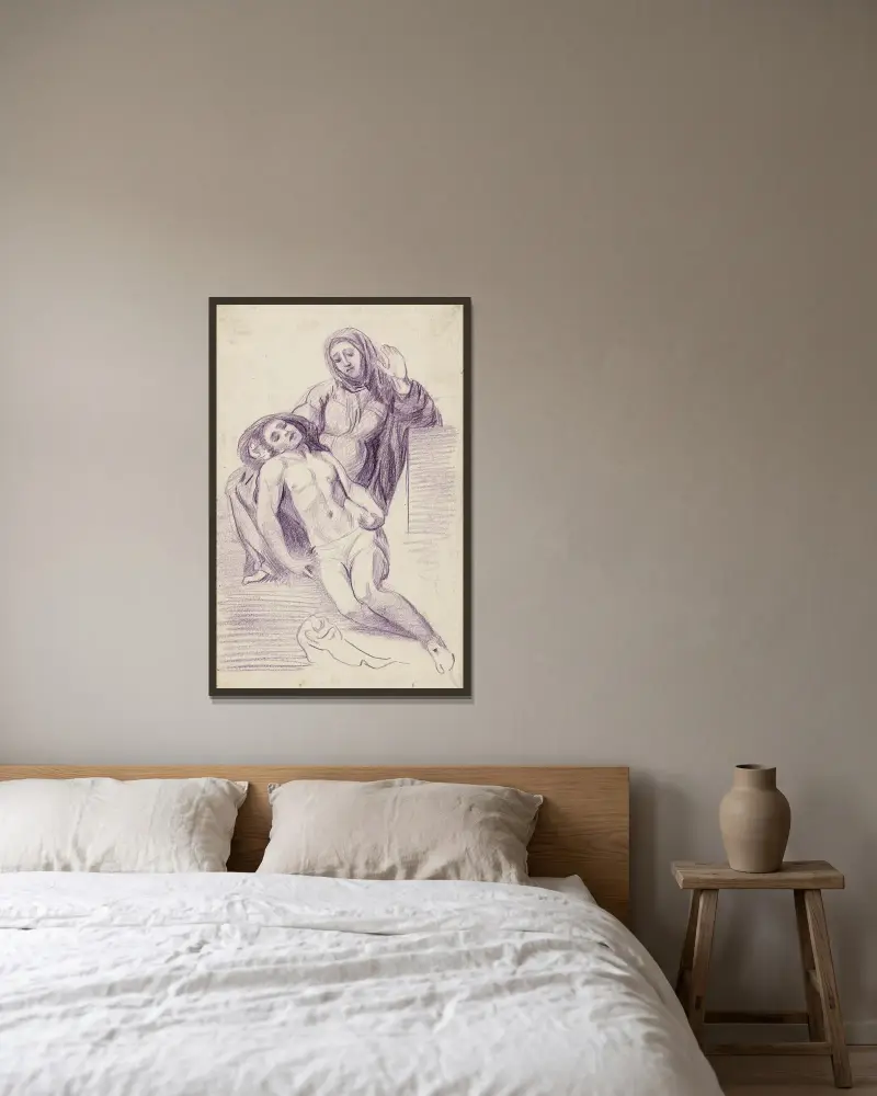 Studie för en pietà av Arthur-Joseph Gueniot inramad på en vägg