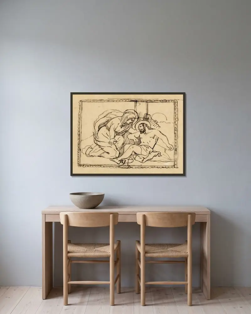 Studie för en pietà av Arthur-Joseph Gueniot inramad på en vägg