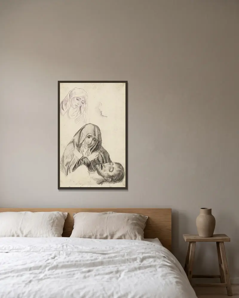 Studie für eine Pietà mit Wiederverwendung des Gesichts der Jungfrau von Arthur-Joseph Gueniot gerahmt an einer Wand