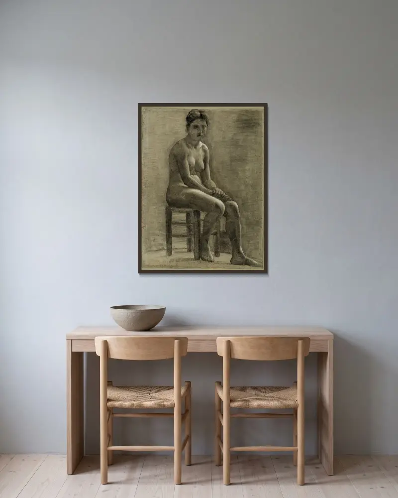Femme nue assise sur un tabouret, les mains croisées (modèle) av Arthur-Joseph Gueniot inramad på en vägg