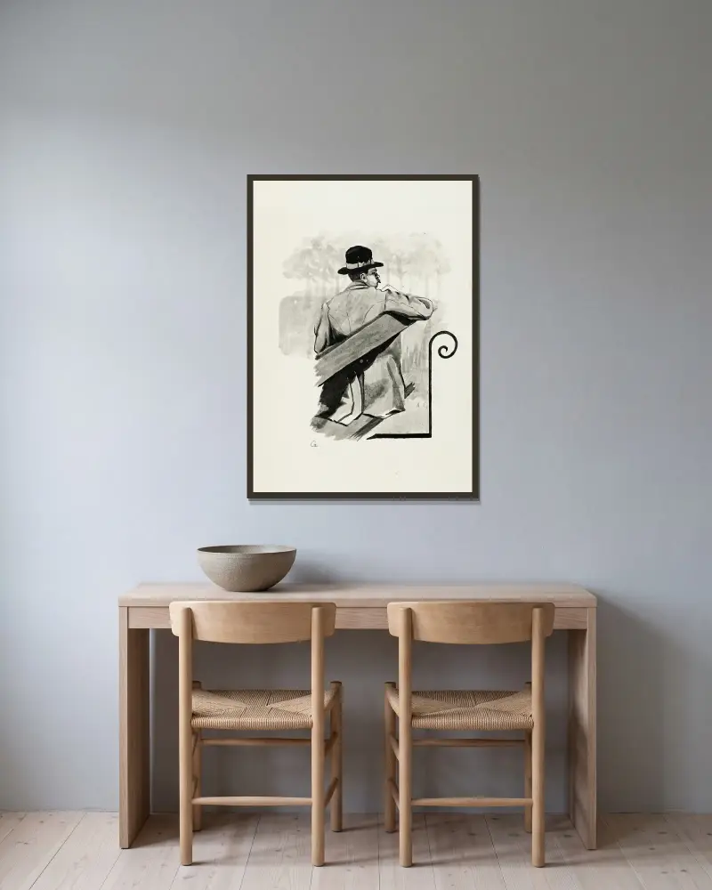 Homme assis sur un banc, vu de trois-quarts dos av Arthur-Joseph Gueniot inramad på en vägg