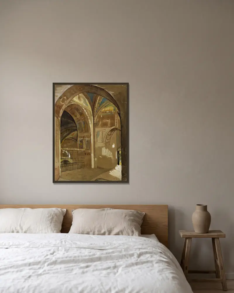 Intérieur de l’église Saint-François d’Assise av Arthur-Joseph Gueniot inramad på en vägg