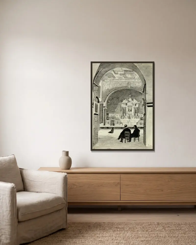 Intérieur d’église à Rome av Arthur-Joseph Gueniot inramad på en vägg