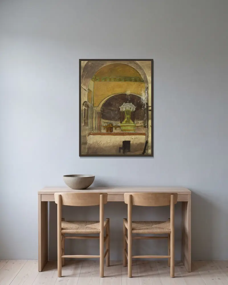 Kircheninterieur (Assisi) von Arthur-Joseph Gueniot gerahmt an einer Wand