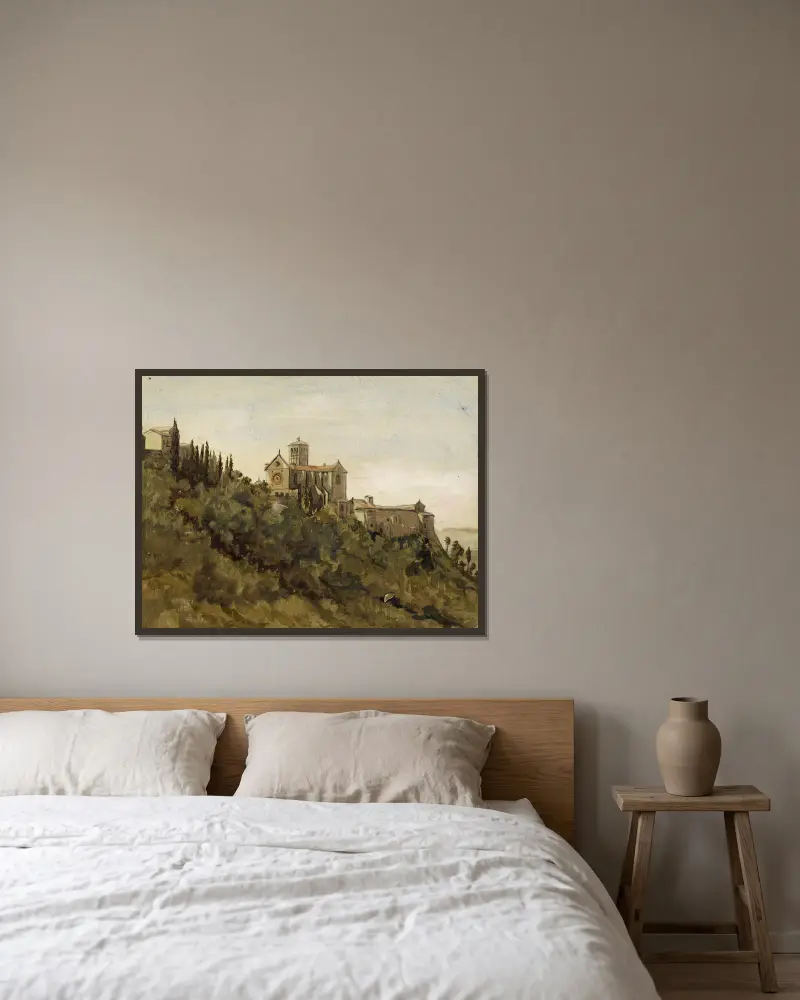 Der Hügel von Assisi von Arthur-Joseph Gueniot gerahmt an einer Wand