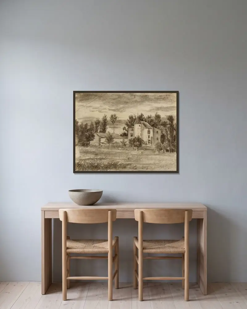 Manoir à Jonzac av Arthur-Joseph Gueniot inramad på en vägg