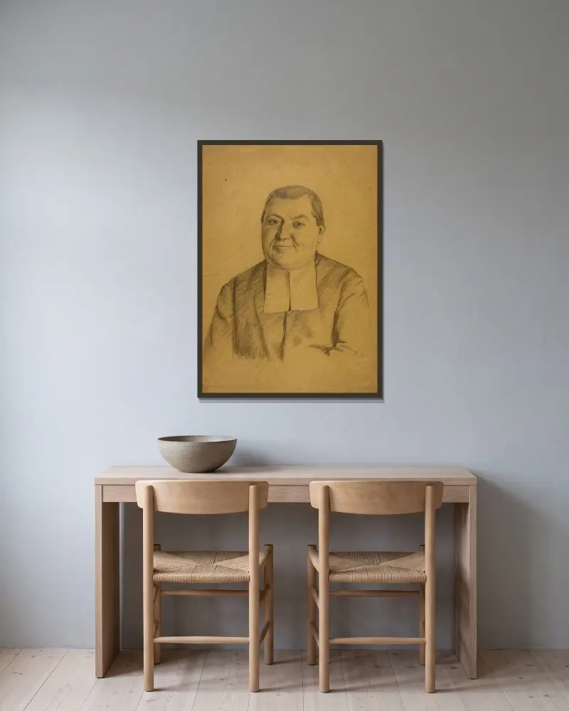 Porträt eines Abbé von Arthur-Joseph Gueniot gerahmt an einer Wand