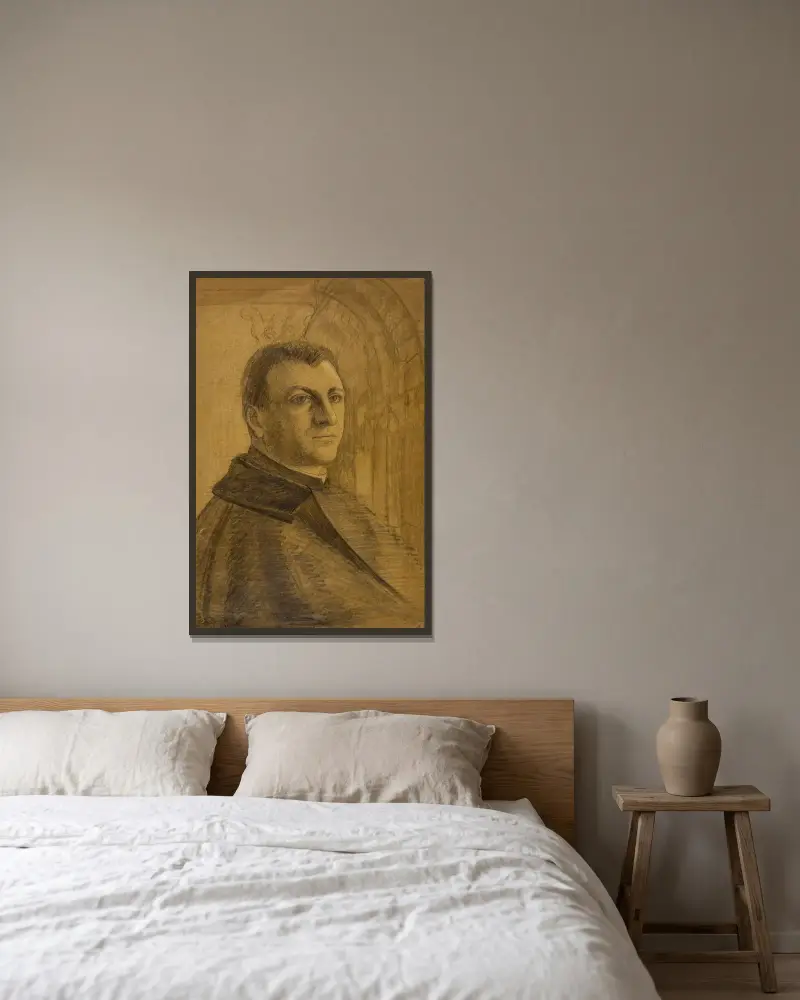 Bildnis eines Geistlichen von Arthur-Joseph Gueniot gerahmt an einer Wand