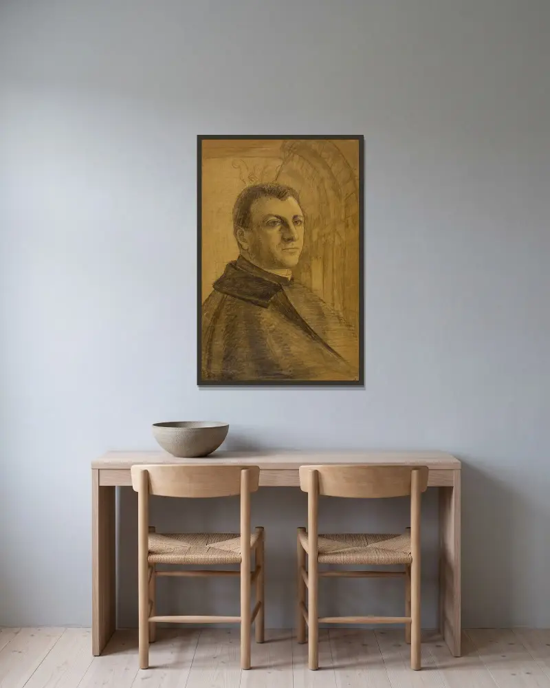 Bildnis eines Geistlichen von Arthur-Joseph Gueniot gerahmt an einer Wand