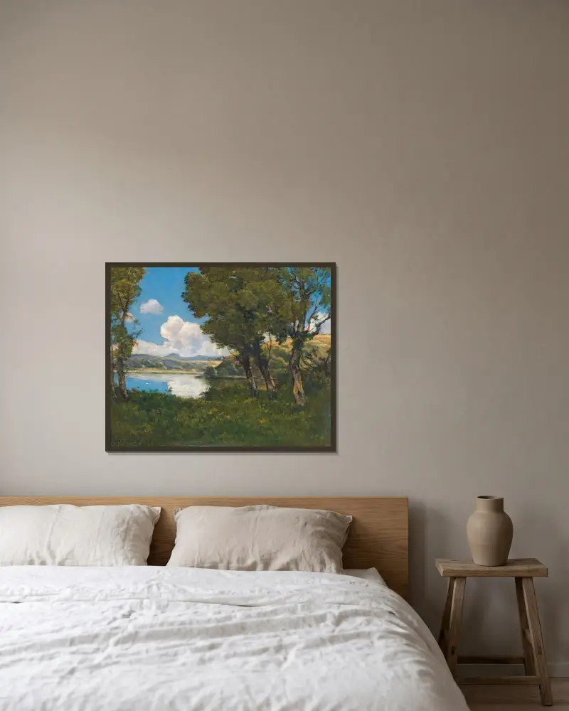 Vid sjön av Henri-Joseph Harpignies inramad på en vägg