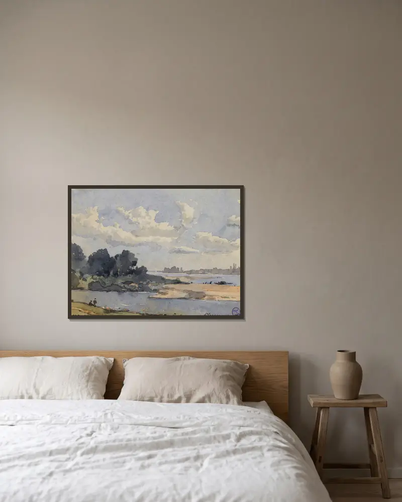 Flussufer von Henri-Joseph Harpignies gerahmt an einer Wand