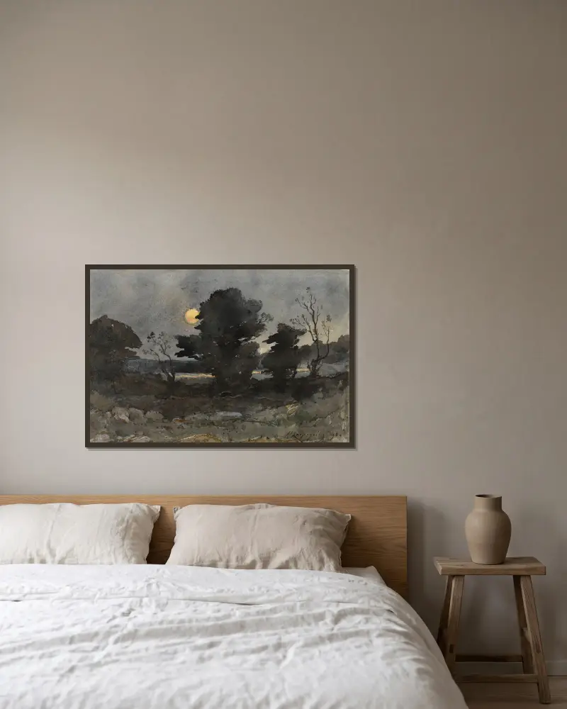 Měsíční svit, Henri-Joseph Harpignies v rámu na stěně
