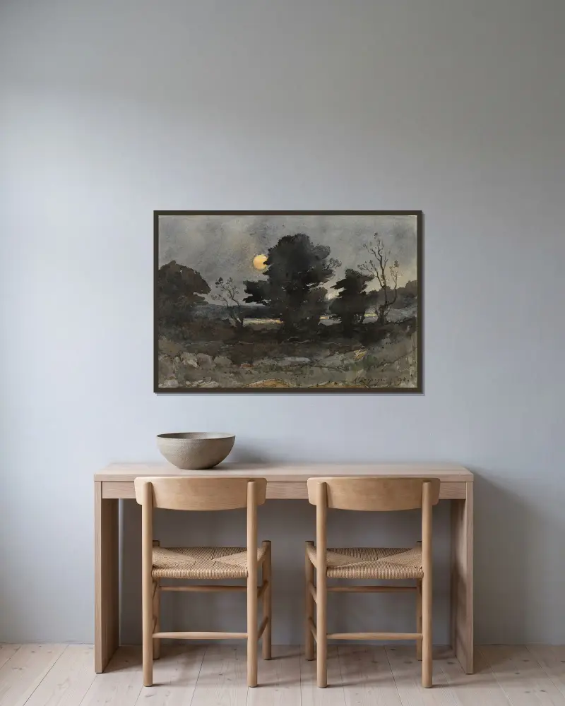 Měsíční svit, Henri-Joseph Harpignies v rámu na stěně