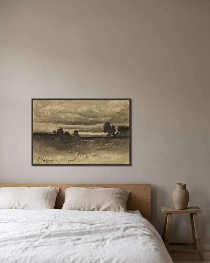 Studie av himmel av Henri-Joseph Harpignies inramad på en vägg