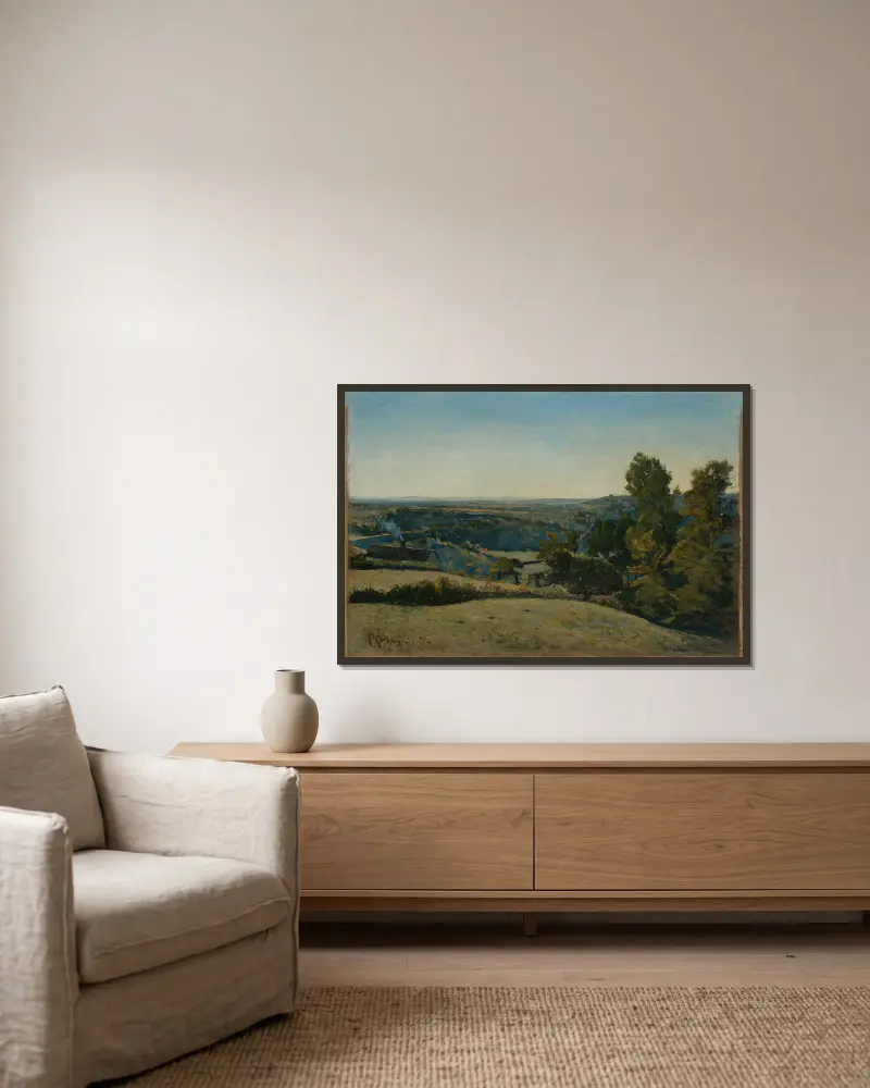 Französische Landschaft av Henri-Joseph Harpignies inramad på en vägg