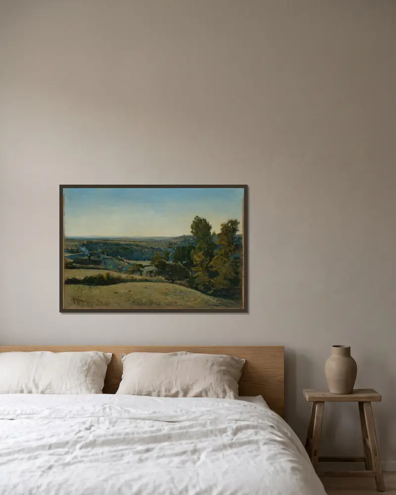 Französische Landschaft av Henri-Joseph Harpignies inramad på en vägg