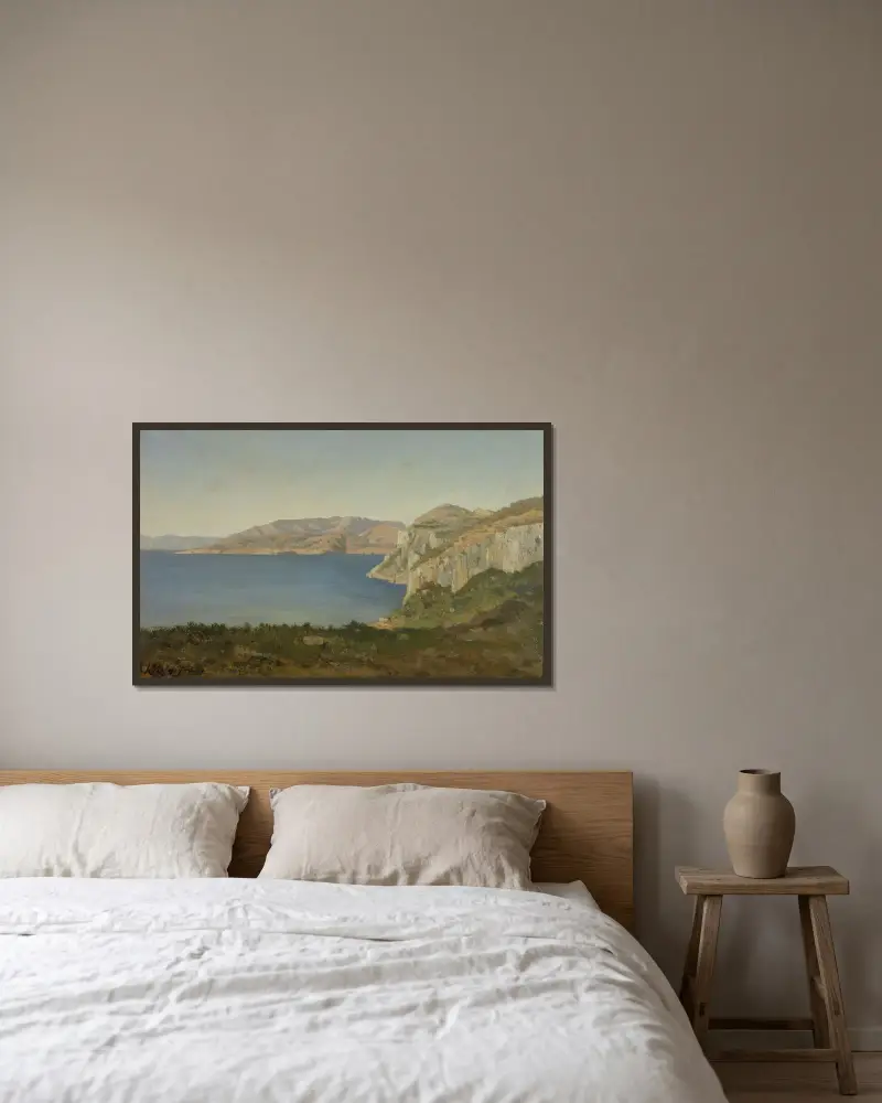 Azurkusten, vik vid Medelhavet av Henri-Joseph Harpignies inramad på en vägg