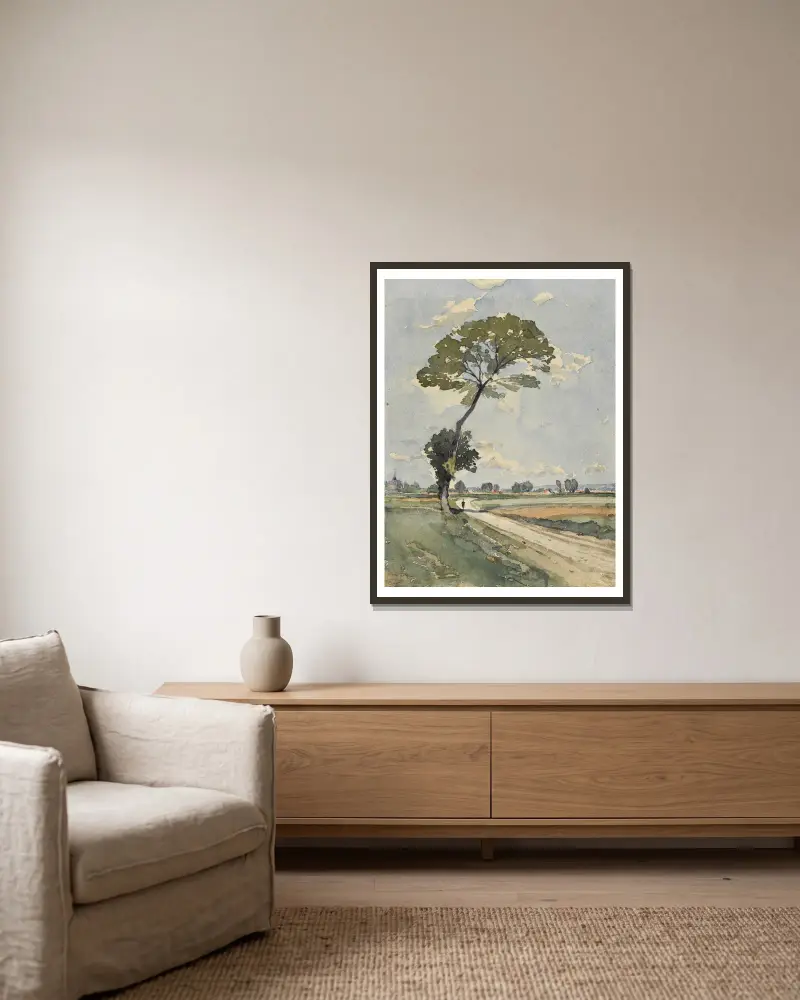 L’arbre au bord de la route av Henri-Joseph Harpignies inramad på en vägg