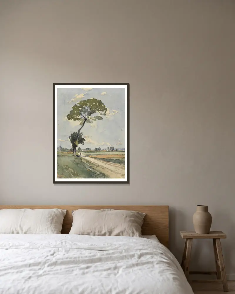L’arbre au bord de la route av Henri-Joseph Harpignies inramad på en vägg