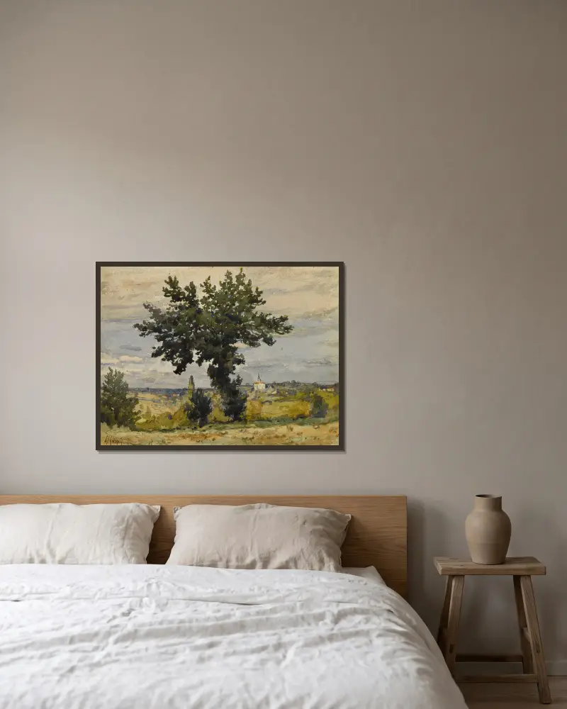 L’arbre au bord du chemin av Henri-Joseph Harpignies inramad på en vägg