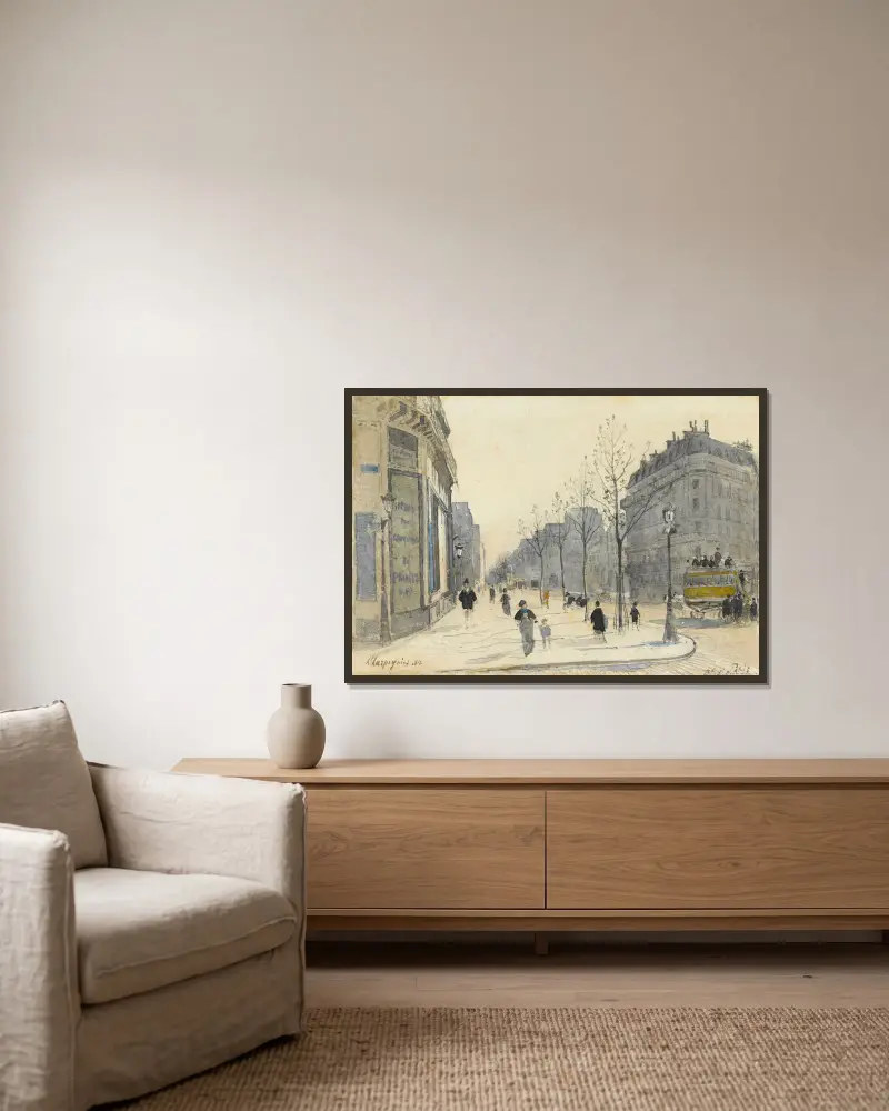 Le boulevard Saint-Germain à Paris av Henri-Joseph Harpignies inramad på en vägg