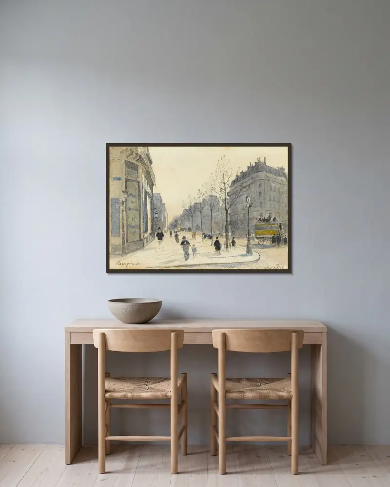 Le boulevard Saint-Germain à Paris av Henri-Joseph Harpignies inramad på en vägg