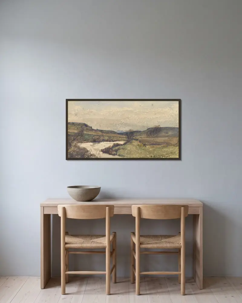Bäcken av Henri-Joseph Harpignies inramad på en vägg