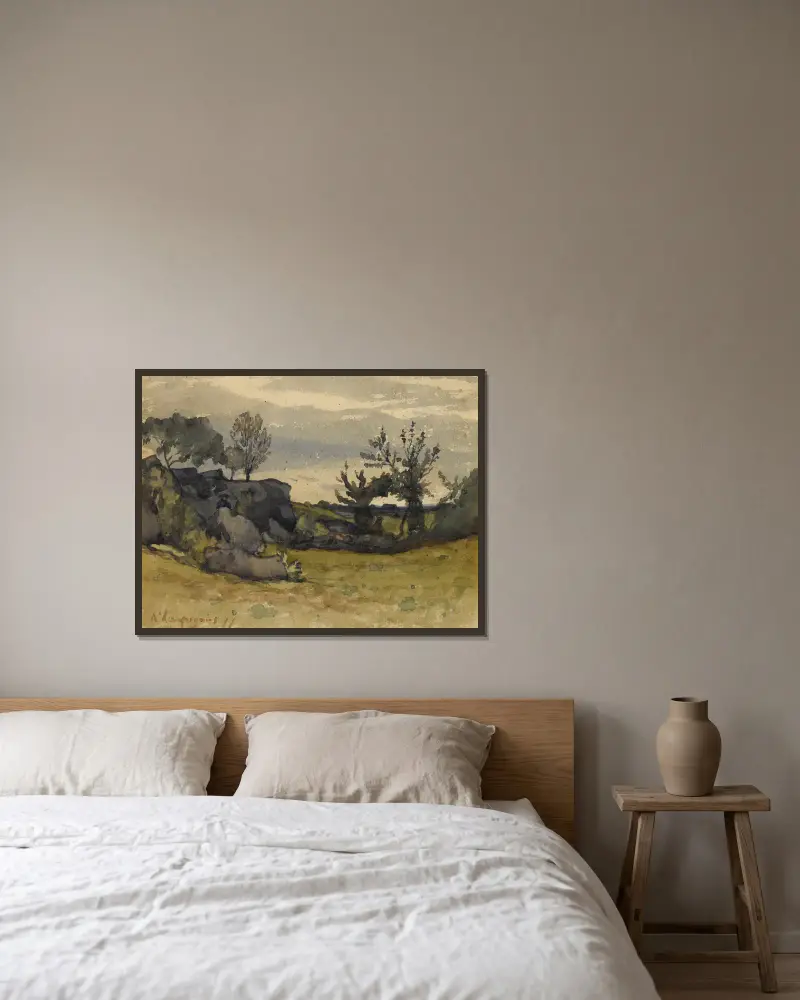 Das Tal von Henri-Joseph Harpignies gerahmt an einer Wand