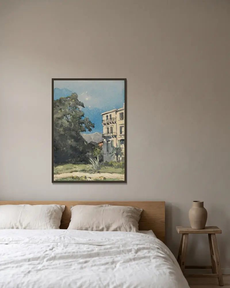 Menton av Henri-Joseph Harpignies inramad på en vägg