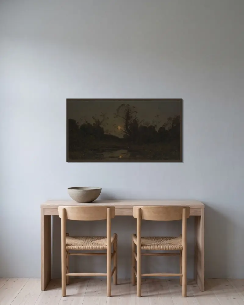 Månuppgång av Henri-Joseph Harpignies inramad på en vägg