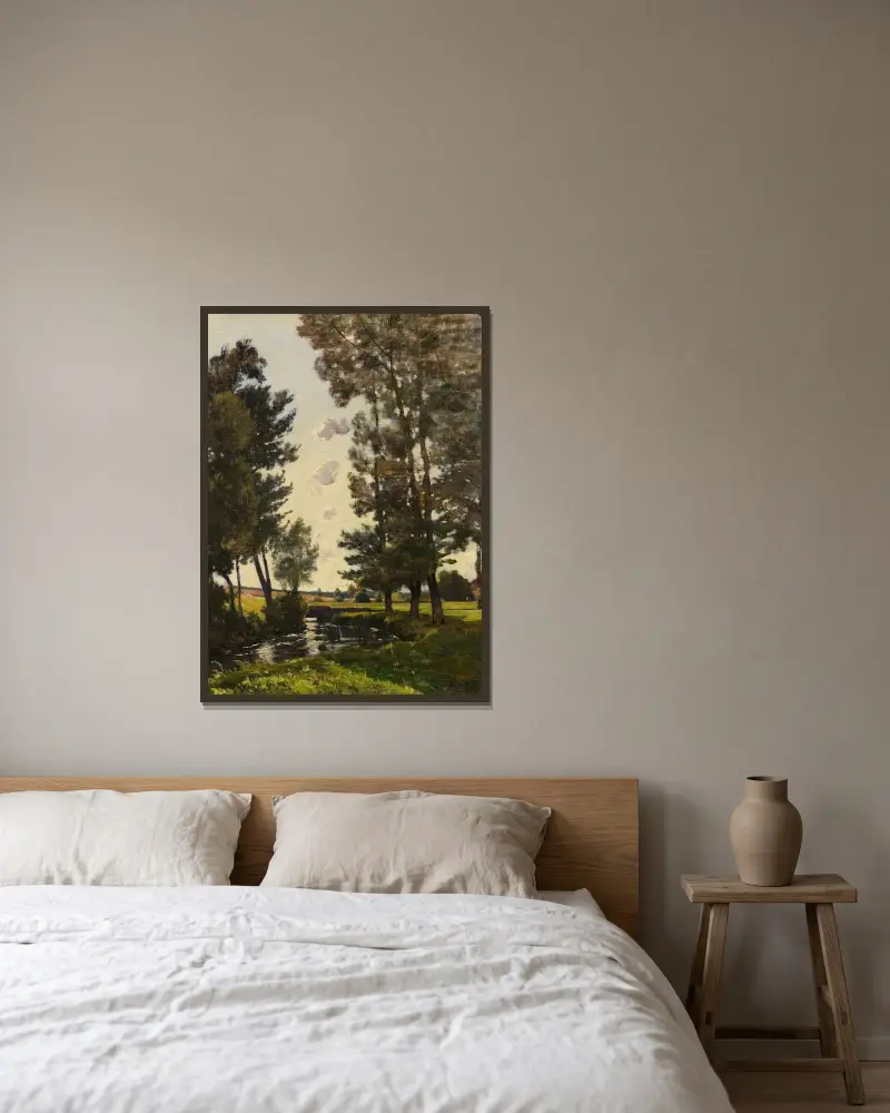 Landskap med bäck av Henri-Joseph Harpignies inramad på en vägg